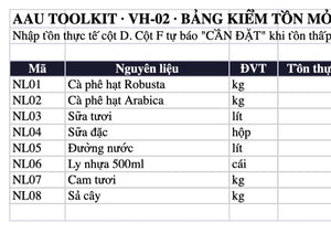 Trang mẫu 1 — Kiểm tồn mở ca