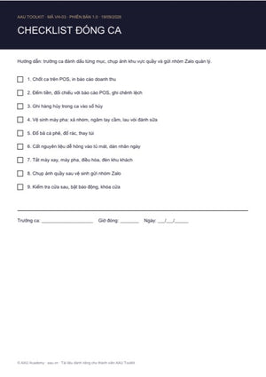 Trang mẫu 1 — Checklist đóng ca